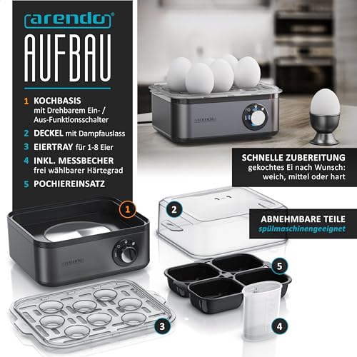 Arendo Edelstahl Eierkocher für bis zu 8 Eier