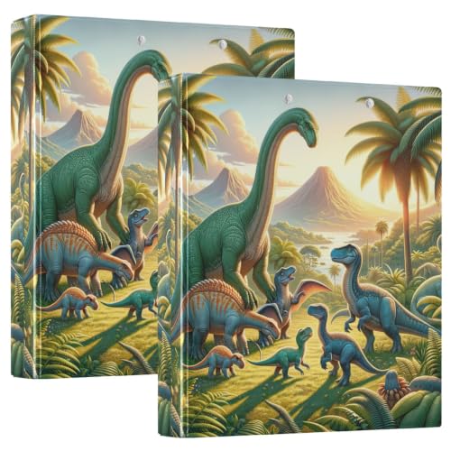 Classeur 3 anneaux 3,8 cm dinosaure vert forêt pour bureau et école