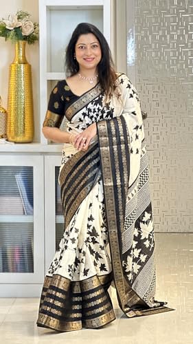 Image of Yashika Women's Floral Printed White Dola Silk Jacquard Saree With Unstitched Blouse Material For Women (AZ-YS-OG-GYANI)