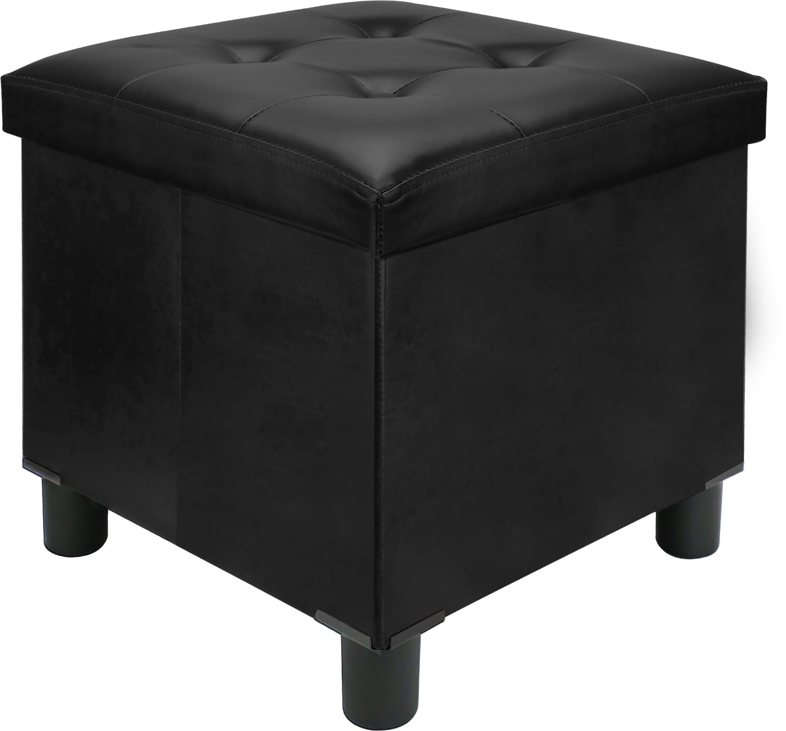 Emosoon 18 Inches Cube Storage Ottoman, Faux Leather Collapsible Square Folding Ottoman Furniture with Storage for Living Room Bedroom, Foot Rest Foot