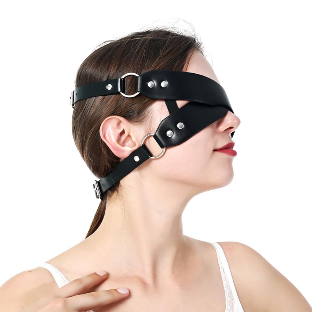 Future of your pleasure Sensual Bendaggio occhi SM nero in PU con design a croce e cinghia regolabile – maschera per gli occhi bondage per coppie e principianti BDSM FOPS B60