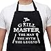 Rosoz Funny Aprons for Men - The Grill Master, The Man The Myth The Legend - Cooking Grilling BBQ Chef Apron for a Husband, Dad Gifts, Waterproof Oil Proof Black Apron with 2 Pockets