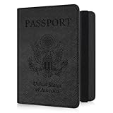 RSAquar Passport and Vaccine Card Holder Combo, Passport Holder Cover Wallet, Leather Card Case Travel Accessories with RFID Blocking for Women and Men, Y-Black