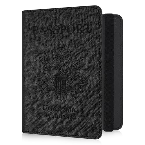 RSAquar Passport and Vaccine Card Holder Combo, Passport Holder Cover Wallet, Leather Card Case Travel Accessories with RFID Blocking for Women and Men, Y-Black