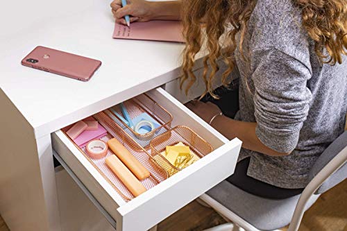 Rosework Rose Gold Desk Drawer Organizers | Set Of 3 Makeup Drawer Organizer, Small Drawer Organizer For Office, Office Drawer Organizer Tray For Bathroom Organization, And Makeup Organization - Thumbnail 3