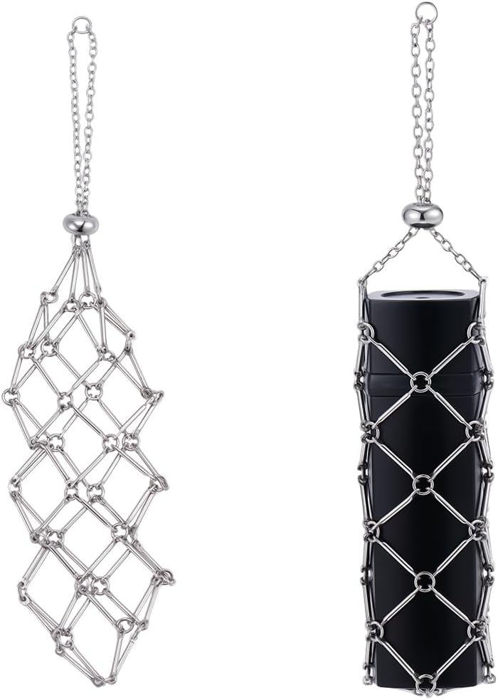 CRASPIRE 2Pcs Crystal Necklace Holders Adjustable Empty Stone Holder Stainless Steel Boho Handmade Lipstick Cage Fish Netted Necklaces Cord for Women Men DIY Gemstone Jewelry Making Home Decor