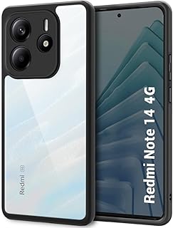جراب حماية خلفي شفاف مضاد للصدمات من الدرجة العسكرية بتصميم مضاد للاصفرار لموبايل شاومي ريدمي نوت 14 شبكة الجيل الرابع 4G (لا يناسب شبكة الجيل الخامس) مع واقي للكاميرا بلون أسود من دلـع موبايلك