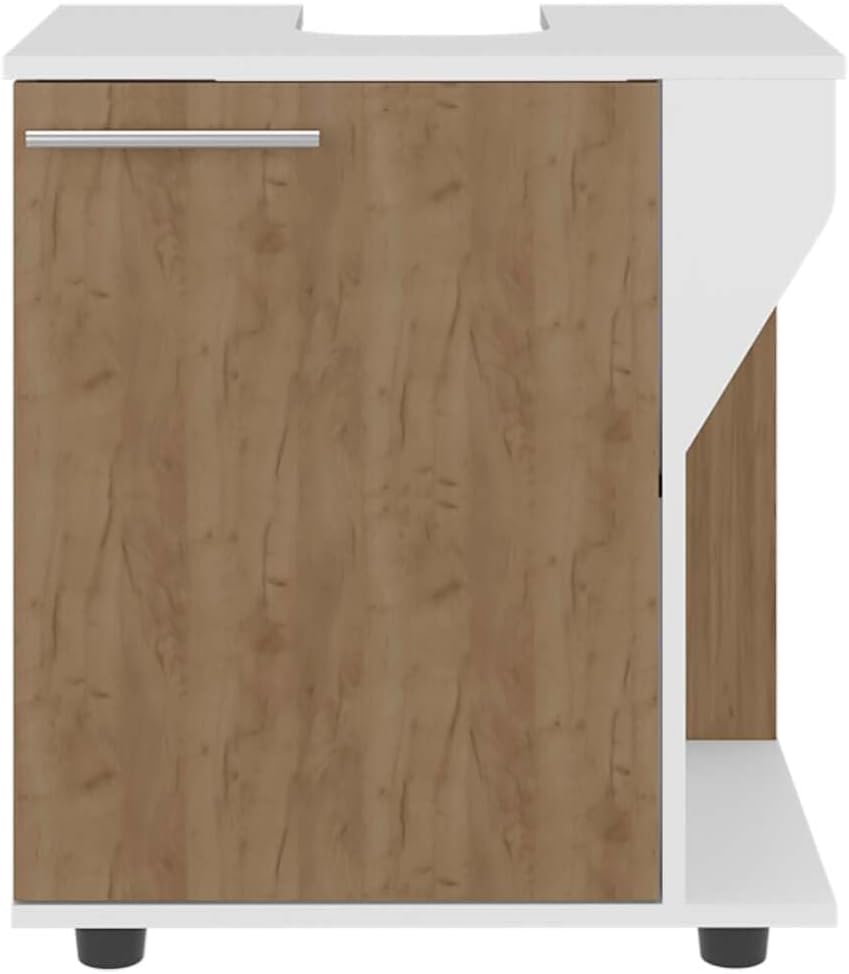 AS CRZ Under Sink Storage Cabinet for Pedestal Sink, Compact Bathroom Organizer with Side Compartment, White and Natural Oak