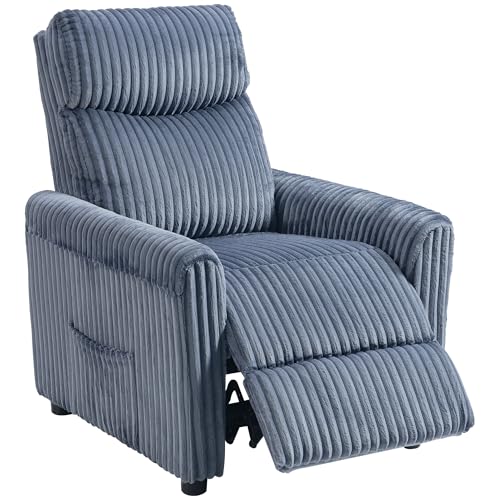 HOMCOM Sillón Relax Reclinable, Sillón Reclinable Manual, Tapizado en Pana, Instalación Rápida, Reposapiés, Acolchado Grueso, para Salón, Dormitorio, Oficina, Azul Oscuro