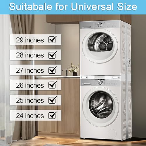 Image of Washer and Dryer Stacking Kit - Universal Stacking Kit with Pull-Out Drying Rack for Laundry Room - Adjustable 24 inch - 29 inch - Space-Saving