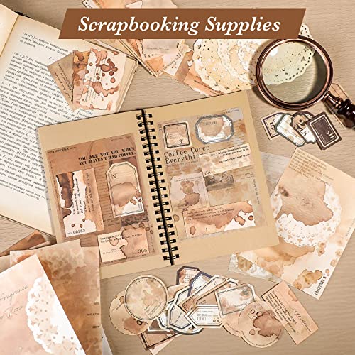 Vondyu 65 Pieces Vintage Scrapbooking Supplies Kit, Coffee Themed Scrapbook Paper Aesthetic Decorative Craft Paper For Junk Journal Supplies, Card Making, Planners, Collage #TOP1