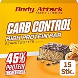 Nivel de potencia: 800 Body Attack Carb Control, Mantequilla de maní, barra proteínica de 100g sin azúcares añadidos, baja en carbohidratos y alta en proteínas, barra proteica con suero, también en la caja mezclada.