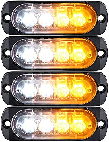 LED Emergency Strobe Lights Bar DIBMS 4x Amber White 4 LED Strobe Warning Emergency Flashing Light Caution Construction Hazard Light Bar For Car Truck Van Off Road Vehicle ATV SUV Surface Mount