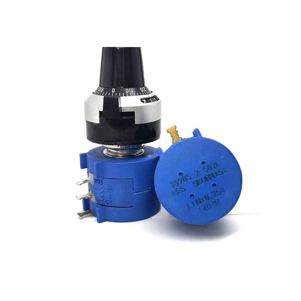 1Set 3590S-2 Series Precision Multiturn Potentiometer 10 Ring Adjustable Resistor+ Turns Counting Dial Rotary 6.35mm Knob,20K Ohm