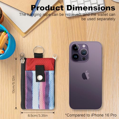 Image of Minimalist RFID Wallet with Lanyard, Multi-functional ID Case with 2 Zipper Pockets and Key Chain for Men and Women, Tactical Badge Pouch Cards Holder, Coin Purse for Travel Sports - Two-Tone
