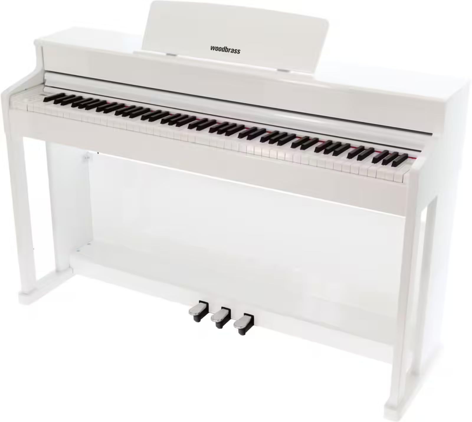Woodbrass DP2 MK2 Piano Numérique Meuble Blanc Brillant 88 Notes Toucher Lourd PHK – Clavier Hammer Action, Bluetooth, USB MIDI/Audio, 192 Voix, 29 Sonorités, 3 Pédales, Double Sortie Casque, Finition