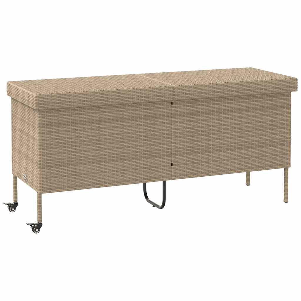 IKAYAA Baúl de Exterior Ratán PE con Ruedas, Baúl de Almacenamiento Exterior XXL, Caja de Almacenamiento con Bolsa, Arcón de Almacenaje para Patio Jardín, Beige 160 x 55 x 75 cm