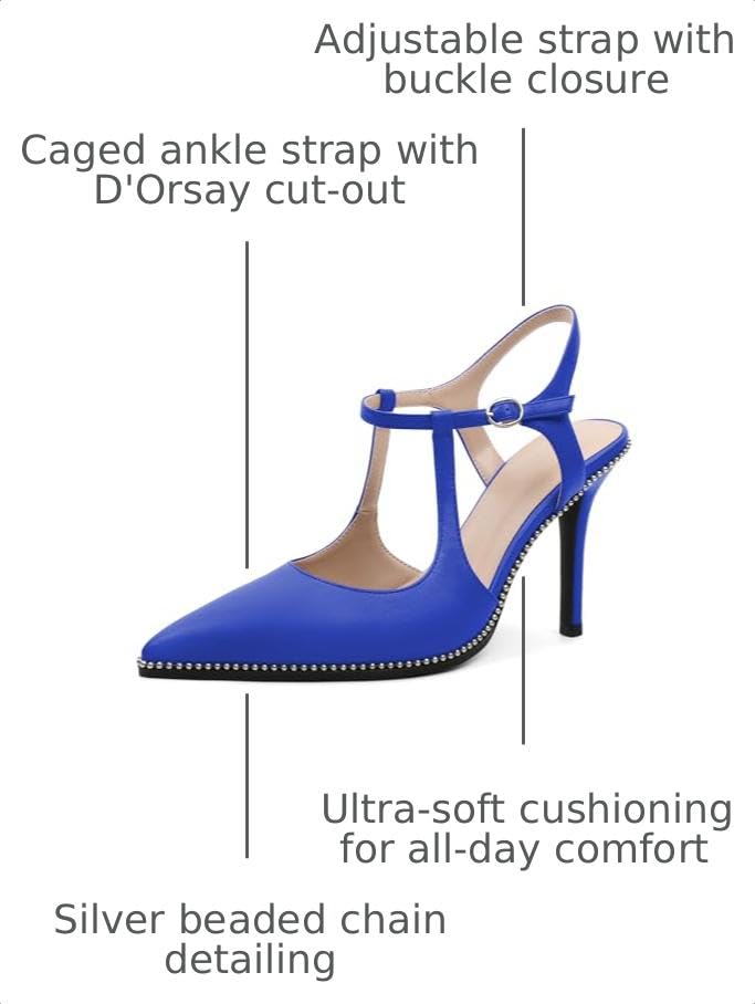 Image of SAMMITOP Womens High Heels Ankle Strap Pointed Toe Stilettos Patent Leather Beaded Pumps Dress Shoes 3.5 Inch