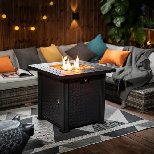 28" Propane Gas Fire Pit Table, 50000 BTU Square Steel Fire Pit for Outside Patio Deck Garden Backyard-Black