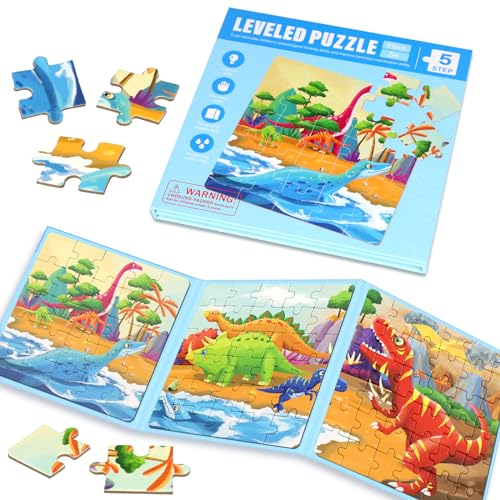Puzzles magnéticos para niños de 4 a 8 años, juego de rompecabezas imantado de dinosaurios 3 en 1, juguetes de viaje para preescolar, para niños de 3 a 8 años (dinosaurios) miniatura 1