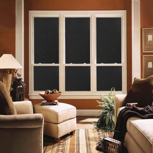 Image of MOCOCO Premium Vinyl Privacy Frosted Black Glass Film (12x240 Inch) - Self-Adhesive Window Sticker Blackout Sheet Tint Wallpaper for Heat UV Blocking Window Blind Sun Protection. Sparkle Black