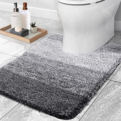 smiry Microfiber U-Shape Toilet Mat, Non-Slip Shaggy Soft Pedestal Mat for Bathroom Water Absorbent bath mat, 50 x 60 cm, Grey