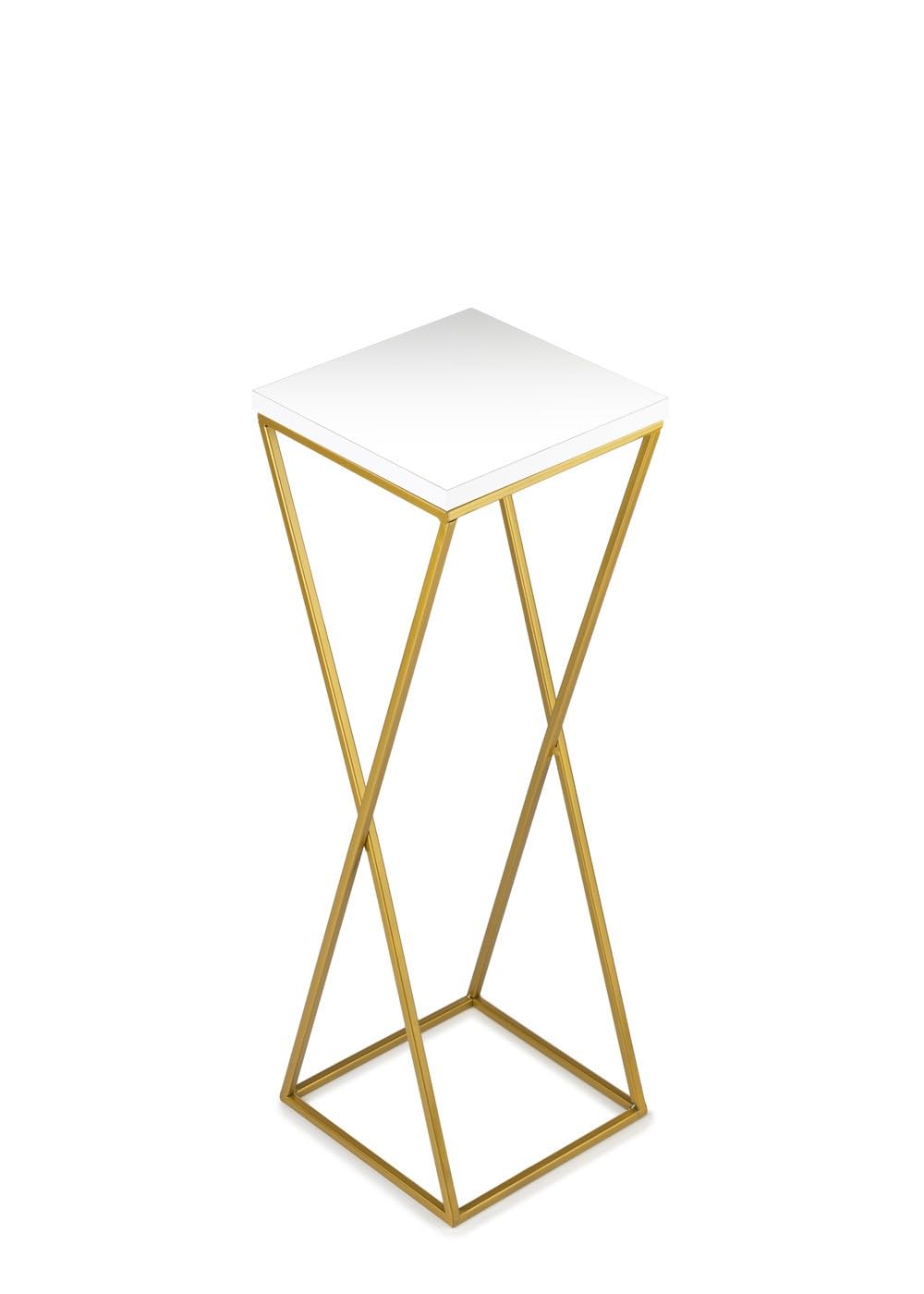Pflanzenständer Metall 70 cm Hoch - Stabiler und Fester Blumenhocker mit Weiß MDF-Platte auf Gold Ständer - Blumenständer zur Dekoration Innenräumen