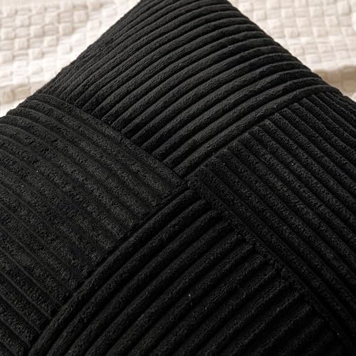 Image of MIULEE Black Decorative Throw Pillow Covers 20x20 Inch for Couch Bed Sofa Pack of 2 Boho Farmhouse Throw Pillows Soft Cross Corduroy Patchwork Textured Cushion Cases
