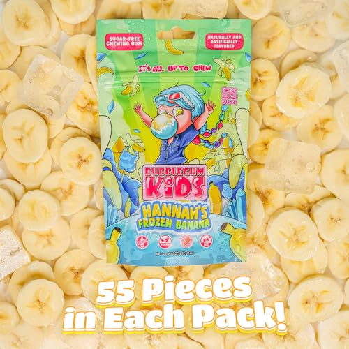 Image of Bubblegum Kids Hannah's Frozen Banana Sugar Free Gum | Sugarless Gum with Xylitol | Vegan, Peanut Free, Low Calorie Candy Alternative for Kids & Adults | Resealable Bag, 55 Pieces Per Pack, 1 Pack
