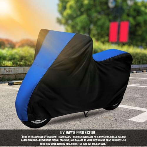 Image of All Weather Protection Two Wheeler Cover for Yamaha Aerox 155, Scooter & Scooty | Anti Dust, 100% Water Resistance, Heat Resistant, UV Proof - Triple Stitched | (Black Top Royal Blue)
