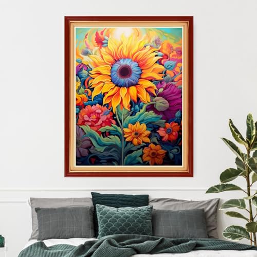 Image of Funxvoot Stamped Cross Stitch Kits Beginners Full Range of Embroidery Kits for Adults 11CT Embroidery Patterns Needlepoint Kits Printed Cross Stitch Kits-Magic Sunflower 16x20 inch