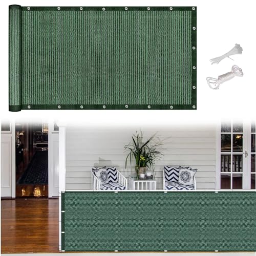 Pantalla para Balcón 110 x 150 cm Bloquea El Viento,La Lluvia y Los Rayos UV Valla Privacidad para Jardín con Ataduras de Cables Balcón Exterior de Jardín, Verde Oscuro