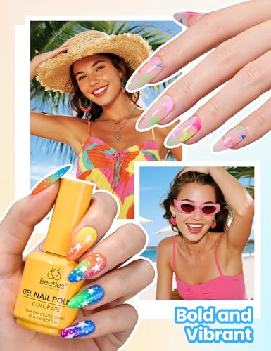 Image of Beetles Summer Gel Polish Set - Candy Electric Collection, 20 Colors 15ML Full Size Neon Pink Green Blue Red Bright Colors Gel Set 4th of July Nails with Base Top Coat UV LED Lamp Salon DIY Nails
