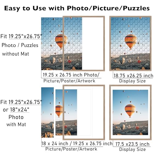 Image of JCJMY 19.25x26.75 Puzzles Frame, Display 18x24 with Mat or 19.25 x 26.75 without, Wall Hanging 19.25 by 26.75 Picture Frame for Poster Photo Canvas Picture Puzzles, Rustic Brown