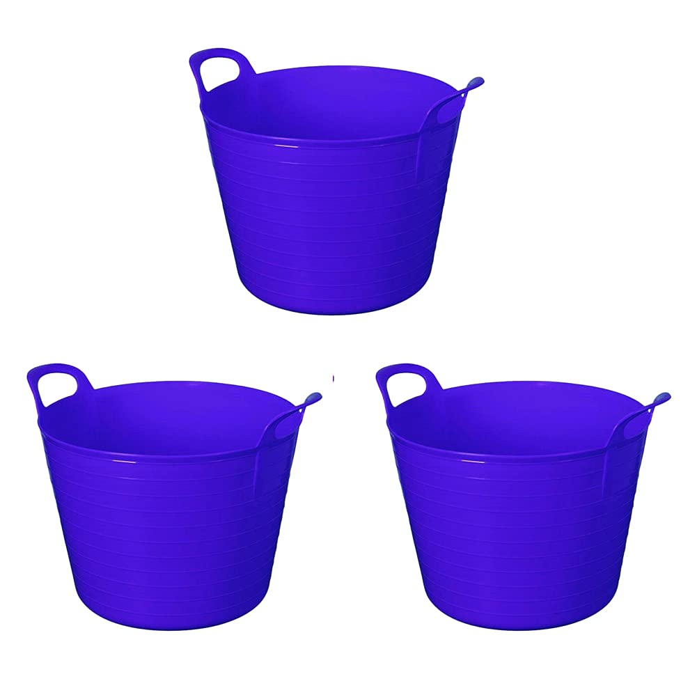 Jms We Create Smile Purple 3 X 20/26 Litre Flexi Tub Garden Home Flexible Colour Storage Container Bucket Polyethylene Flex Tub- Made In U.k (Purple)