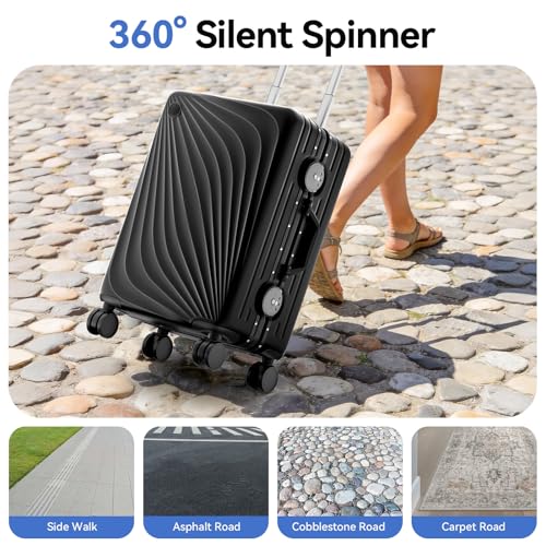 Image of Carry On Luggage, Aluminum Frame Zipperless Suitcase, Black, 20 in | Airline Approved, Hardside, TSA Lock, 360Spinner Wheels, PC, Wet and Dry Separation Pocket, Cup and Phone Holder, Side Hook