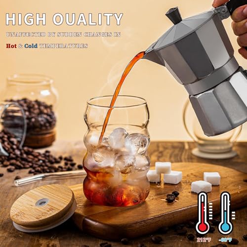 Image of Kamvy Coffee Glass Tumbler with Wooden Lid and Straw Pack of 1, 500ml Reusable Drinking Matcha Glasses Aesthetic Clear Multipurpose Cup for Water Juice Green Iced Tea Boba Home Travel (Wave)