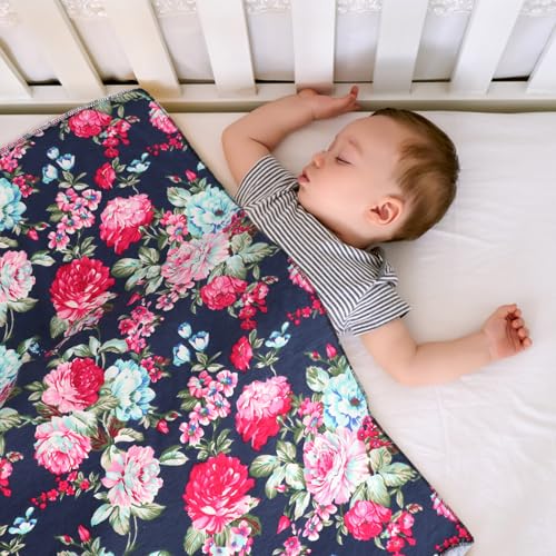 Image of DRESHOW BQUBO Baby Girl Newborn Receiving Blanket with Bow Hat Headband Wooden Birth Announcement Card Set Baby Floral Print Nursery Swaddle Wrap