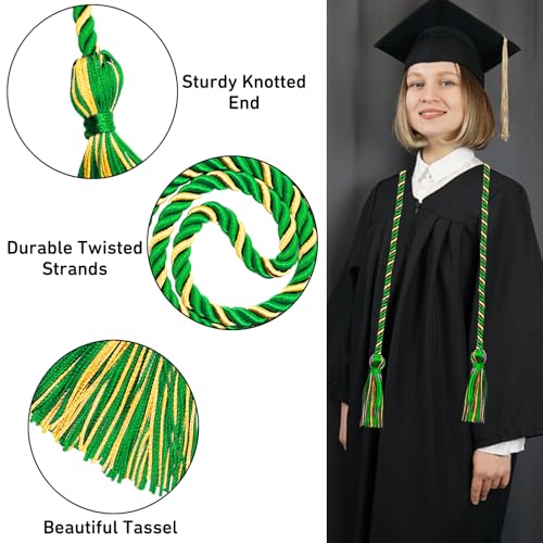 Image of Graduation Honor Cords Green and Gold Graduation Cords with Tassels, 67 inch Long for Graduation Students