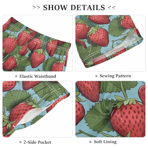 ALAZA Strawberry Leaves Blue Pajama Shorts Sleep Shorts Pant Lounge Pajama Bottoms Elastic Waist with Pockets3
