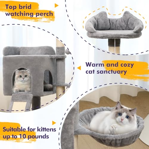 Woochpet Cat Tree Tower for Indoor Cats，Cat Condo with Sisal Scratching Post,Cat House with Large Padded Bed, Cat Furniture Activity Center for Cats and Kittens (Light Grey) - Thumbnail 3