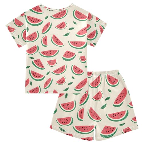ALAZA Red Green Watermelon Pajamas Set Short Sleeve Cotton Sleepwear Summer Pjs 2 Piece 5-14Y2