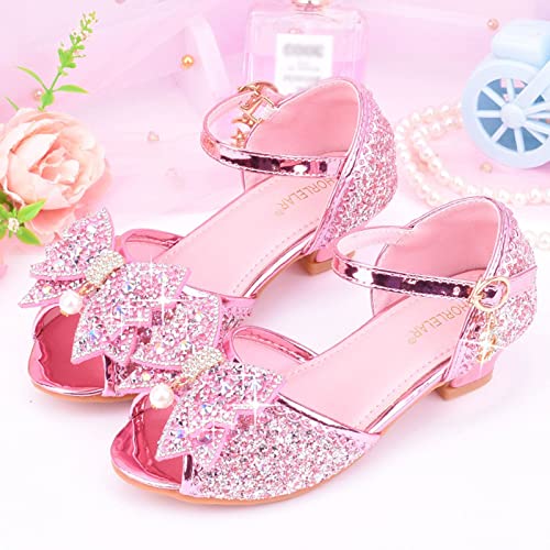 Girls Sequins Shoes Bow High Heel Strap Ankle Elegant Shoes Kids Toddler Wedding Birthday Party Sandals2