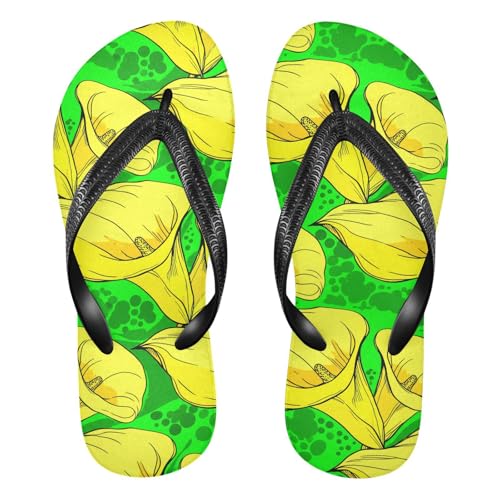Flowers Green Yellow Flip Flops for Beach Thong Sandals Anti-slip Lightweight Beach Shoes for Summer Travel Swim