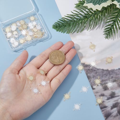 HOBBIESAY 60Pcs 2 Colors Sun Shape Charm Connectors Easy to Use Brass Connector Charms Sun Links Charms Meaningful Gift Pendants for DIY Necklace Bracelet Earring Making Crafts Findings - Image 2