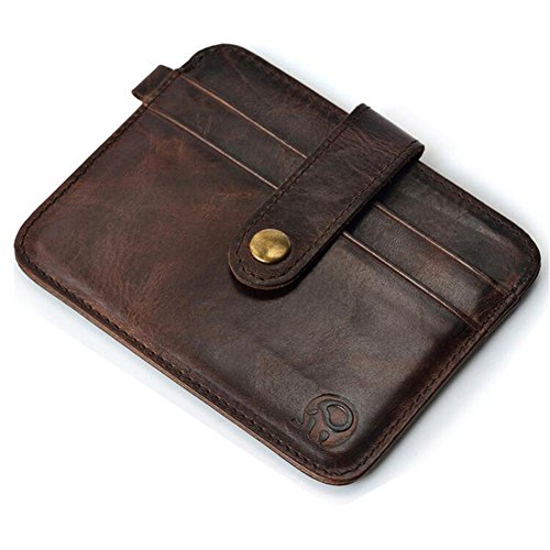 Cynure Men's Distressed Leather Minimalist Card Holder Slim Front Pocket Wallet