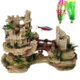 Hamiledyi Aquarium Antique Roman Colum Castle Stone Cave Decorations, Fish Tank Artificial Resin Rui