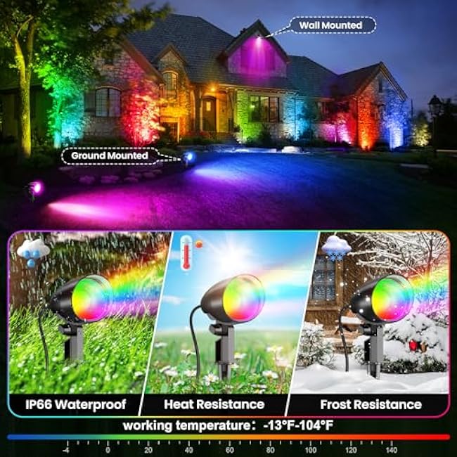 20W RGBW Landscape Lighting Color Changing Outdoor Spotlight with Remote Control 1880LM IP66 Waterproof LED Spot Lights for Christmas Decorative Garden Pathway 120V US Plug 2 Pack