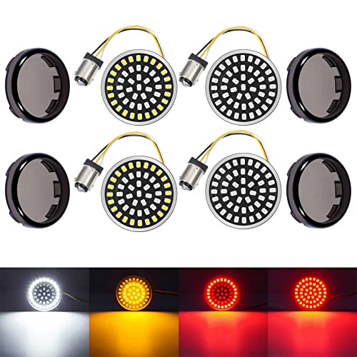 PBYMT 1157 Front Rear Turn Signal Light Kit LED SMD Bulb 2 Smoke Lens Cover Compatible for Harley Dyna Softail Touring Street Glide Road King 1997-2021
