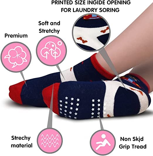 Image of Non Slip Kids Toddler Socks with Grip, Anti Skid Boys Girls Socks for Children Baby Crew Socks for 0-2 | Non Slip Anti Skid Crawling Toddler Socks with Grippers (12-24 Months, 12)